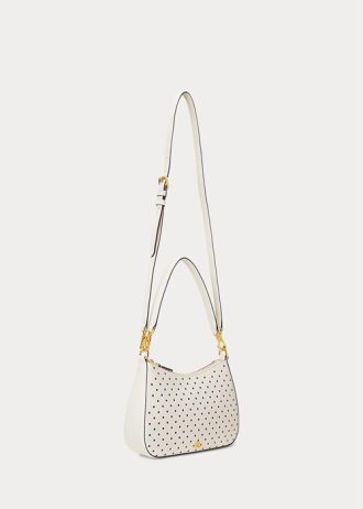 Sac à main Ralph Lauren en cuir à pois bleu marine/crème pour femme, taille moyenne