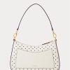 Sac à main Ralph Lauren en cuir à pois bleu marine/crème pour femme, taille moyenne Sac à main Ralph Lauren en cuir à pois bleu marine/crème pour femme, taille moyenne