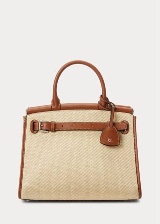 Sac à main Ralph Lauren RL50 de taille moyenne en raphia et cuir de veau pour femme