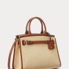 Sac à main Ralph Lauren RL50 de taille moyenne en raphia et cuir de veau pour femme Sac à main Ralph Lauren RL50 de taille moyenne en raphia et cuir de veau pour femme