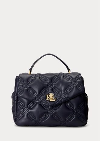 Sacoche Farrah de taille moyenne en cuir matelassé Ralph Lauren pour femme, bleu marine raffiné