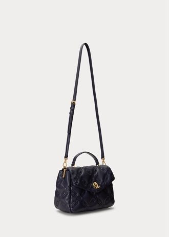 Sacoche Farrah de taille moyenne en cuir matelassé Ralph Lauren pour femme, bleu marine raffiné