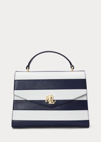 Sacoche Farrah en cuir rayé bleu marine/blanc raffiné pour femme Ralph Lauren