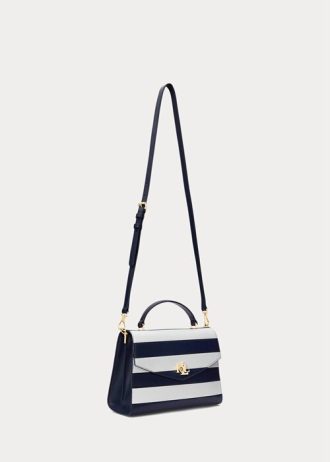 Sacoche Farrah en cuir rayé bleu marine/blanc raffiné pour femme Ralph Lauren