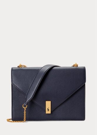 Sacs à bandoulière en cuir bleu nuit Ralph Lauren Polo ID pour femme