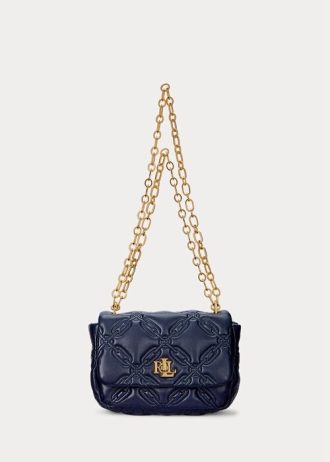 Sacs à bandoulière moyens en cuir nappa matelassé Ralph Lauren pour femme, bleu marine raffiné
