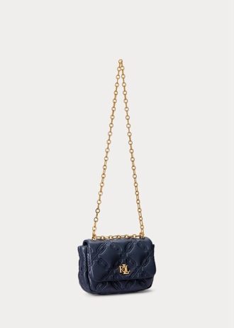 Sacs à bandoulière moyens en cuir nappa matelassé Ralph Lauren pour femme, bleu marine raffiné