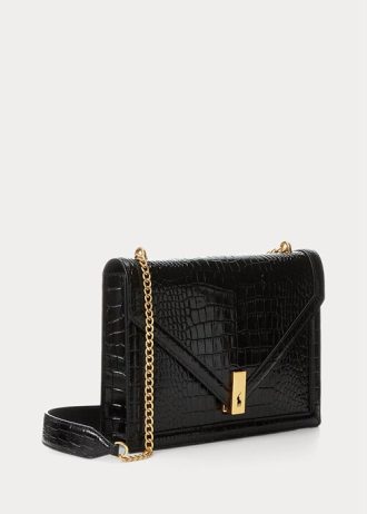 Sacs à bandoulière noirs pour femme Ralph Lauren Polo ID avec chaîne et motif crocodile