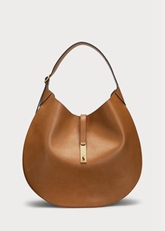 Sacs à bandoulière Ralph Lauren Polo ID en cuir de veau marron de taille moyenne pour femme