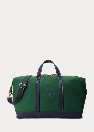 Sacs de sport en toile verts pour hommes avec logo brodé Ralph Lauren