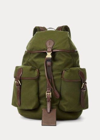 Sacs à dos verts en toile avec bordure en cuir Ralph Lauren pour homme