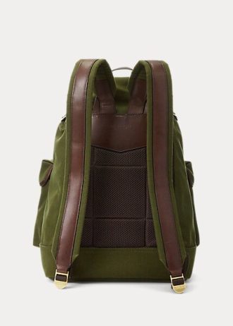 Sacs à dos verts en toile avec bordure en cuir Ralph Lauren pour homme