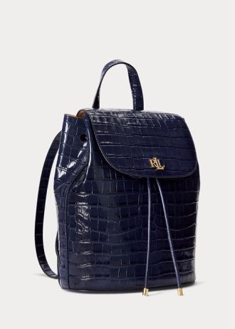 Sacs à dos Winny de taille moyenne en cuir gaufré Ralph Lauren pour femme, bleu marine raffiné