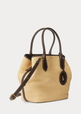 Sacs fourre-tout Bellport de taille moyenne en paille et cuir Ralph Lauren pour femme