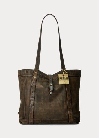 Sacs fourre-tout en cuir noir sur marron pour femme Ralph Lauren