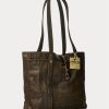 Sacs fourre-tout en cuir noir sur marron pour femme Ralph Lauren Sacs fourre-tout en cuir noir sur marron pour femme Ralph Lauren