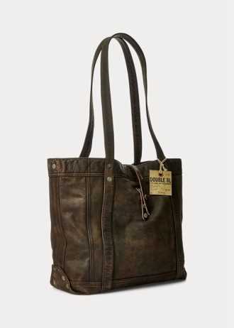 Sacs fourre-tout en cuir noir sur marron pour femme Ralph Lauren