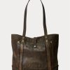 Sacs fourre-tout en cuir noir sur marron pour femme Ralph Lauren Sacs fourre-tout en cuir noir sur marron pour femme Ralph Lauren