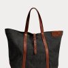 Sacs fourre-tout en denim indigo Ralph Lauren pour femme avec bordure en cuir Sacs fourre-tout en denim indigo Ralph Lauren pour femme avec bordure en cuir