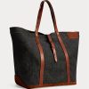 Sacs fourre-tout en denim indigo Ralph Lauren pour femme avec bordure en cuir Sacs fourre-tout en denim indigo Ralph Lauren pour femme avec bordure en cuir