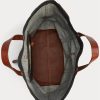 Sacs fourre-tout en denim indigo Ralph Lauren pour femme avec bordure en cuir Sacs fourre-tout en denim indigo Ralph Lauren pour femme avec bordure en cuir
