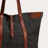 Sacs fourre-tout en denim indigo Ralph Lauren pour femme avec bordure en cuir Sacs fourre-tout en denim indigo Ralph Lauren pour femme avec bordure en cuir