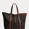 Sacs fourre-tout en denim noir pour homme Ralph Lauren avec bordure en cuir Sacs fourre-tout en denim noir pour homme Ralph Lauren avec bordure en cuir