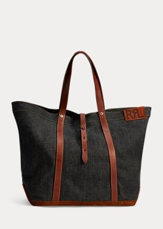 Sacs fourre-tout en denim noir pour homme Ralph Lauren avec bordure en cuir