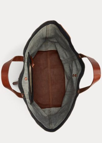 Sacs fourre-tout en denim noir pour homme Ralph Lauren avec bordure en cuir