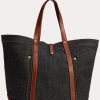 Sacs fourre-tout en denim noir pour homme Ralph Lauren avec bordure en cuir Sacs fourre-tout en denim noir pour homme Ralph Lauren avec bordure en cuir