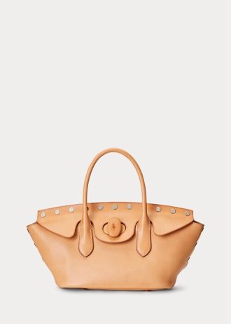 Sacs à main Bellport naturels pour femmes Ralph Lauren en cuir vachette clouté de taille moyenne