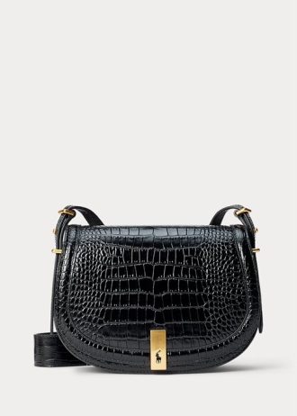 Sacs à main noirs Ralph Lauren Polo ID à imprimé crocodile pour femme