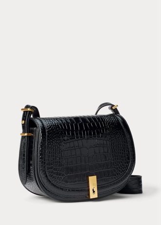 Sacs à main noirs Ralph Lauren Polo ID à imprimé crocodile pour femme