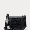 Sacs à main noirs Ralph Lauren Polo ID à imprimé crocodile pour femme
