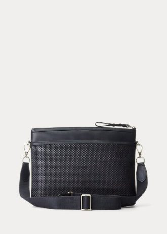 Sacs messager en cuir de veau tissé bleu marine Ralph Lauren pour homme