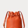Sacs seau Bellport moyens en cuir Ralph Lauren Sunset Orange pour femme
