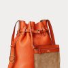 Sacs seau Bellport moyens en cuir Ralph Lauren Sunset Orange pour femme