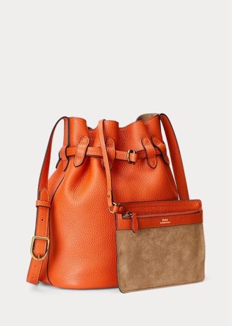 Sacs seau Bellport moyens en cuir Ralph Lauren Sunset Orange pour femme