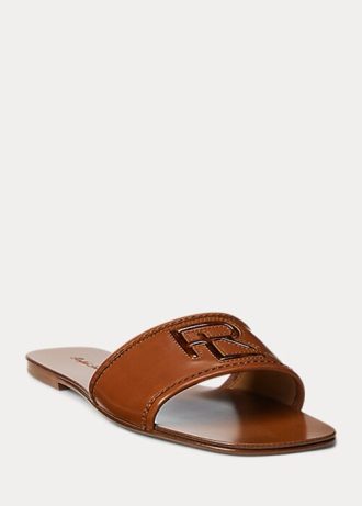 Sandales Andela en cuir de veau bruni pour femme Ralph Lauren marron