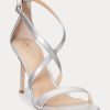 Sandales argentées en cuir métallisé Ralph Lauren Gabriele pour femmes