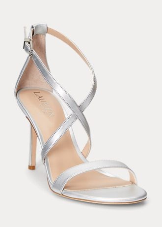Sandales argentées en cuir métallisé Ralph Lauren Gabriele pour femmes