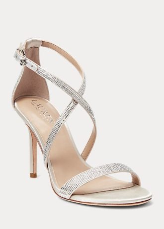 Sandales argentées en satin et cristal pour femmes Ralph Lauren Gabriele