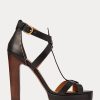 Sandales Dakota en cuir de veau bruni noir Ralph Lauren pour femme
