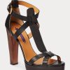 Sandales Dakota en cuir de veau bruni noir Ralph Lauren pour femme