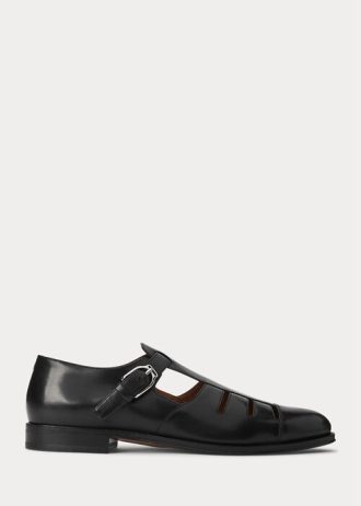 Sandales de pêcheur noires en cuir de veau bruni Ralph Lauren pour homme