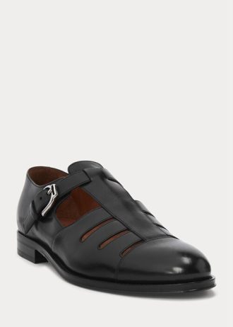 Sandales de pêcheur noires en cuir de veau bruni Ralph Lauren pour homme