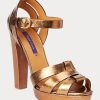 Sandales dorées en cuir de veau métallisé Callahan de Ralph Lauren pour femmes Sandales dorées en cuir de veau métallisé Callahan de Ralph Lauren pour femmes