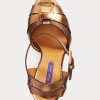 Sandales dorées en cuir de veau métallisé Callahan de Ralph Lauren pour femmes Sandales dorées en cuir de veau métallisé Callahan de Ralph Lauren pour femmes