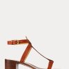 Sandales Dyllon en cuir de veau bruni marron pour femme Ralph Lauren Sandales Dyllon en cuir de veau bruni marron pour femme Ralph Lauren