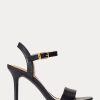 Sandales en cuir bruni noires Ralph Lauren Gwen pour femmes Sandales en cuir bruni noires Ralph Lauren Gwen pour femmes